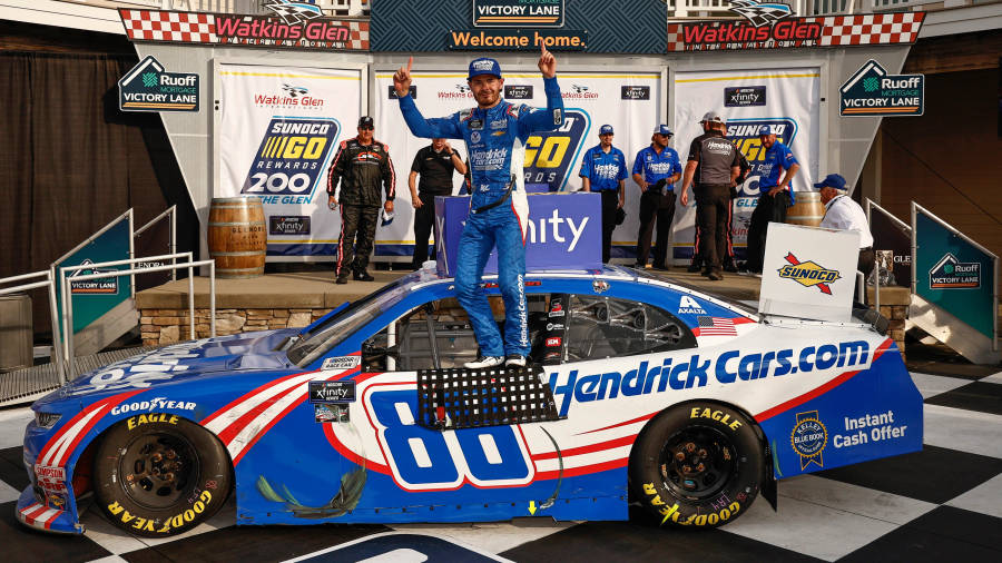 Kyle Larson Standing On His Car Wallpaper