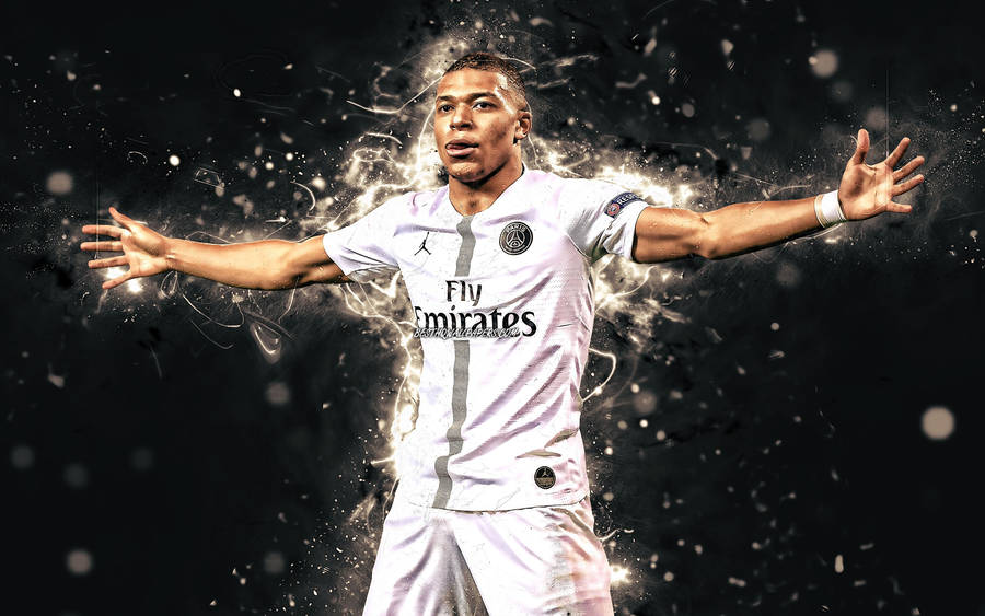 Kylian Mbappe 4k White Neon Lights Wallpaper