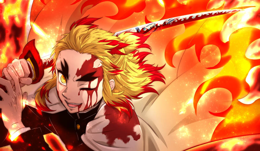 Kyojuro Rengoku In Battle Wallpaper