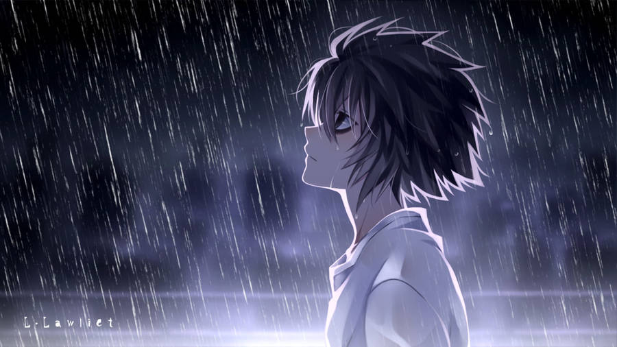 L Death Note Walking Most Beautiful Rain Wallpaper