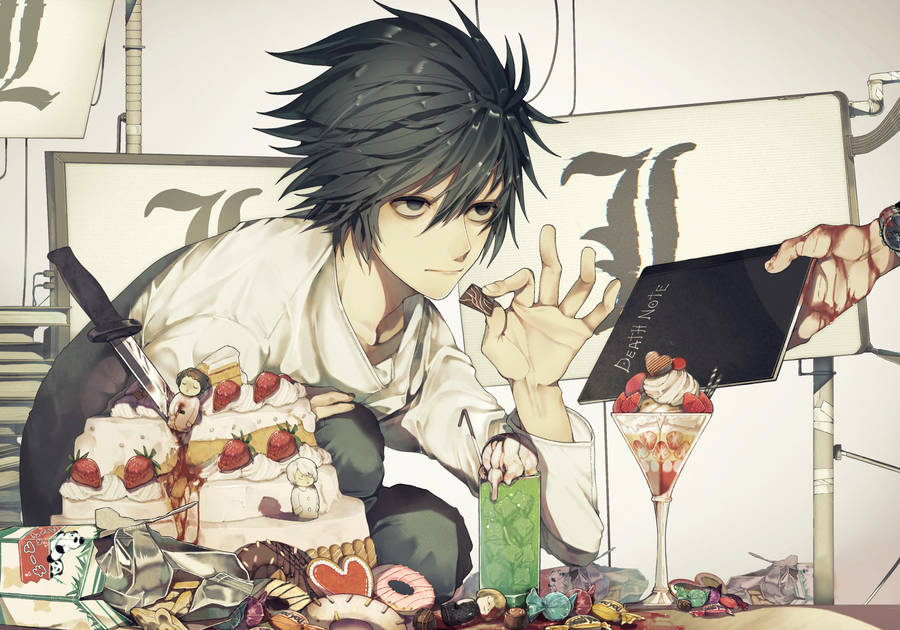 L Lawliet Eating Sweets Wallpaper