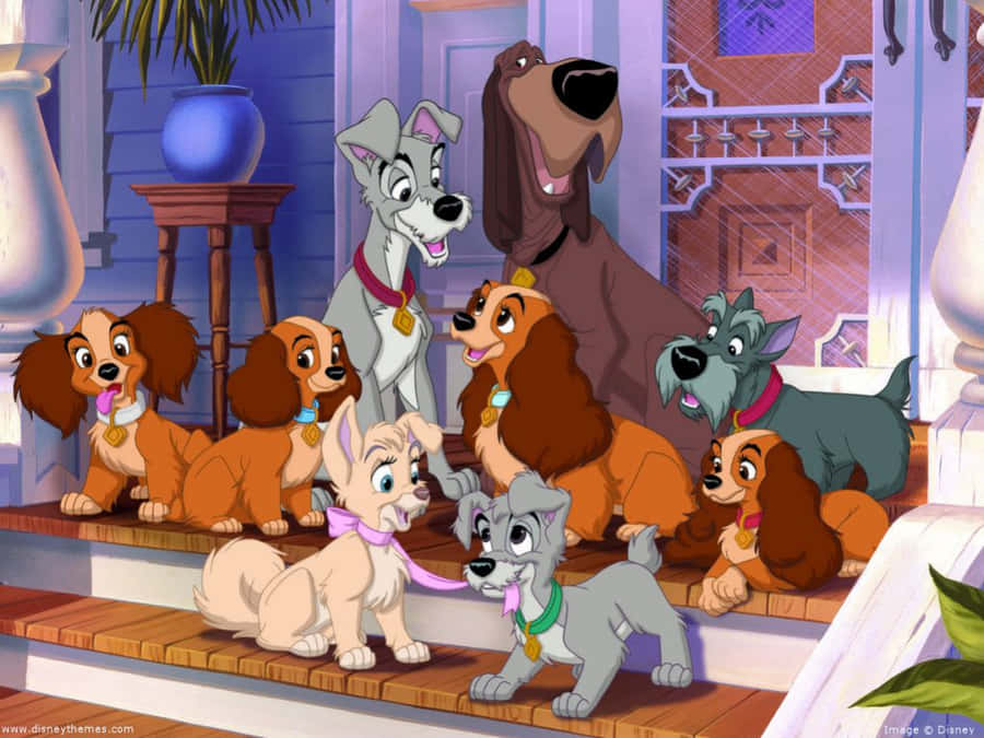 Lady And The Tramp Sharing A Romantic Spaghetti Dinner Wallpaper