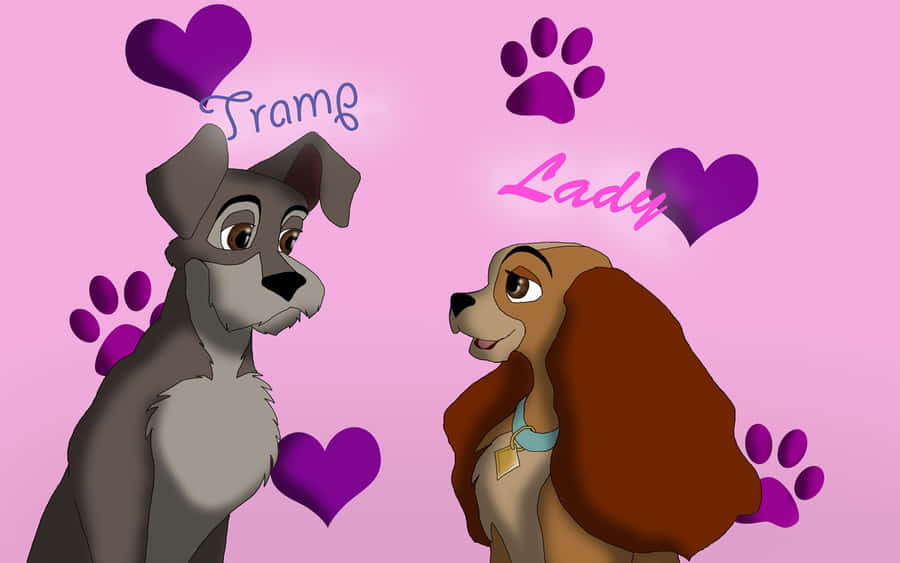 Lady And The Tramp Sharing A Romantic Spaghetti Dinner Moment Wallpaper