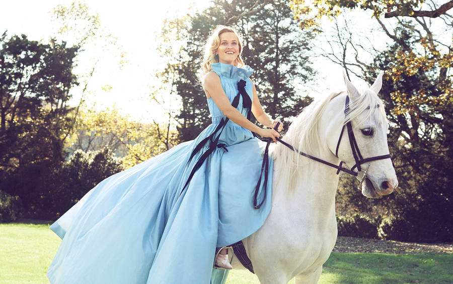 Lady Riding On White Horse Wallpaper