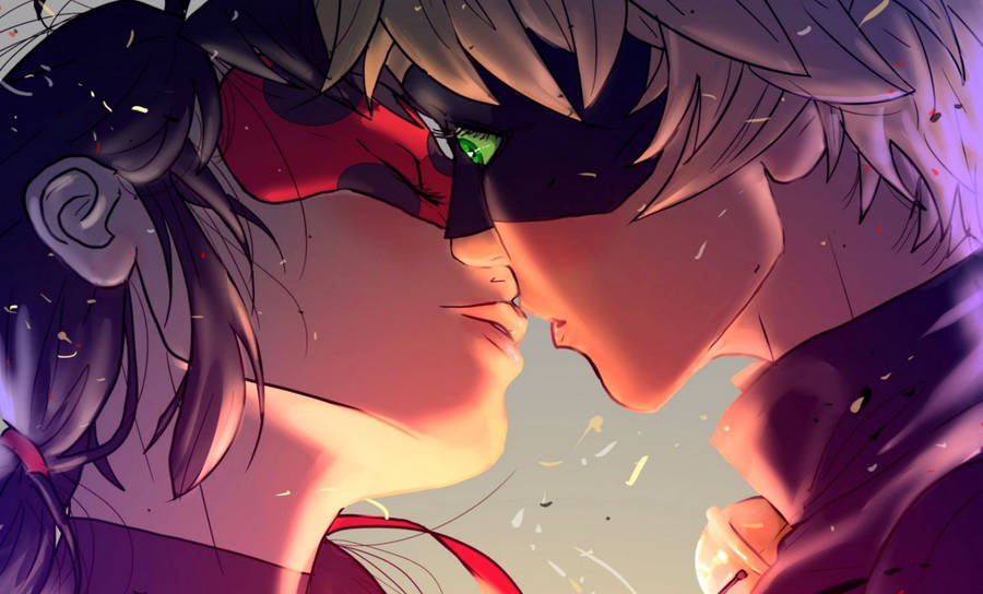 Ladybug And Cat Noir Kiss Green Eyes Wallpaper