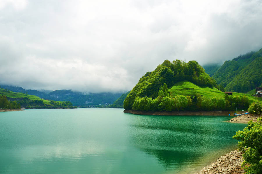 Lake View With Small Island Wallpaper