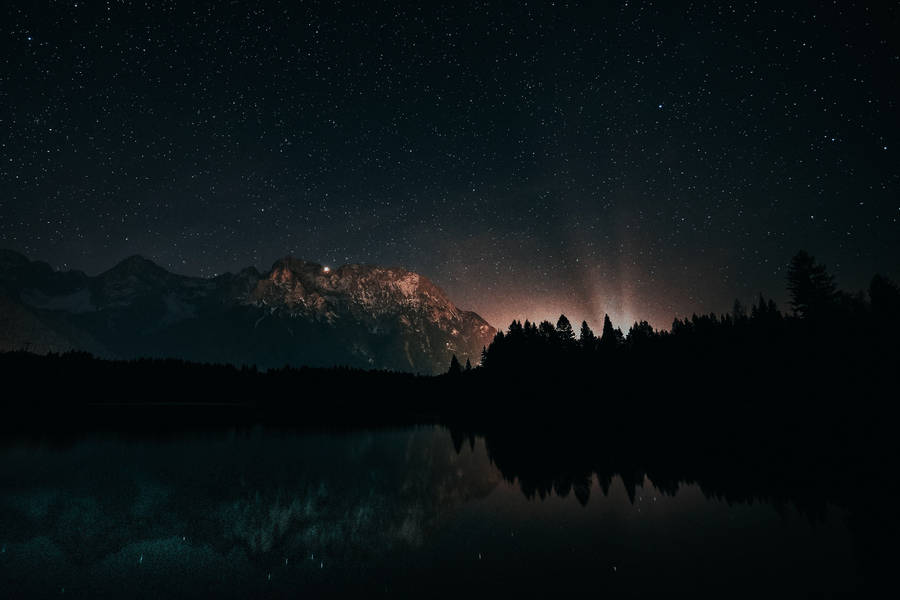 Lake With Pine Trees Beautiful Dark Background Wallpaper