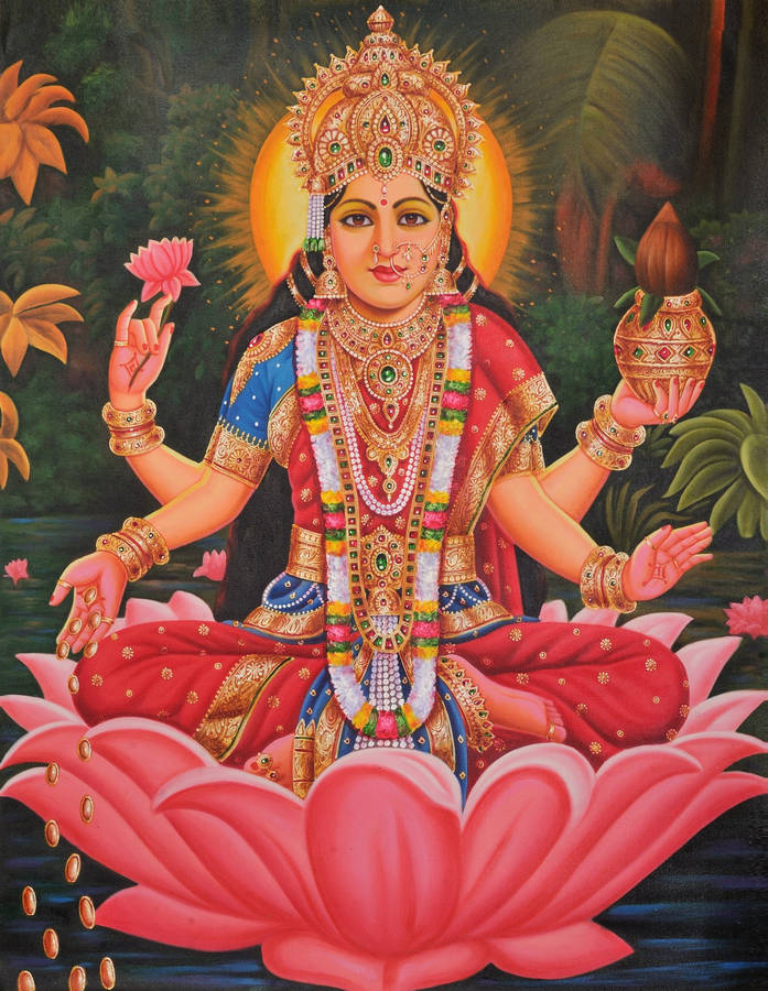 Lakshmi Devi In A Pond Wallpaper