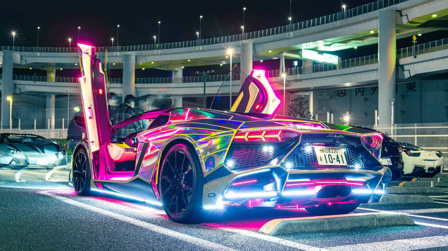 Lamborghini Aventador Scissor Doors Cool Neon Car Wallpaper