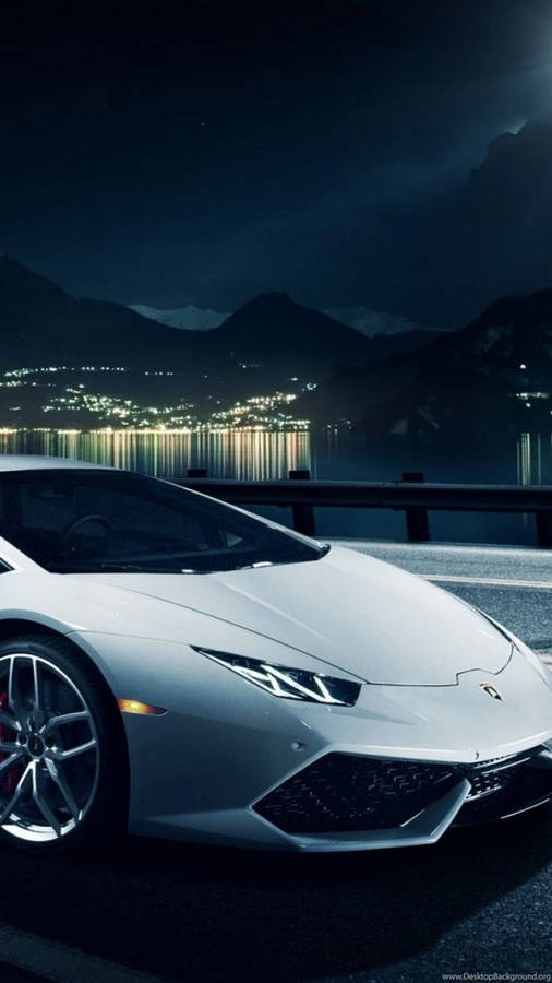 Lamborghini Iphone White Car By The Water Wallpaper