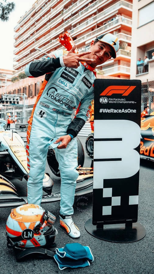 Lando Norris Peace Sign Wallpaper