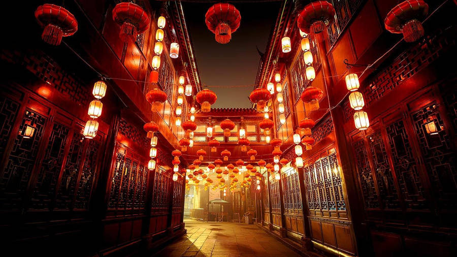 Lanterns At Jinli Street Chengdu Wallpaper