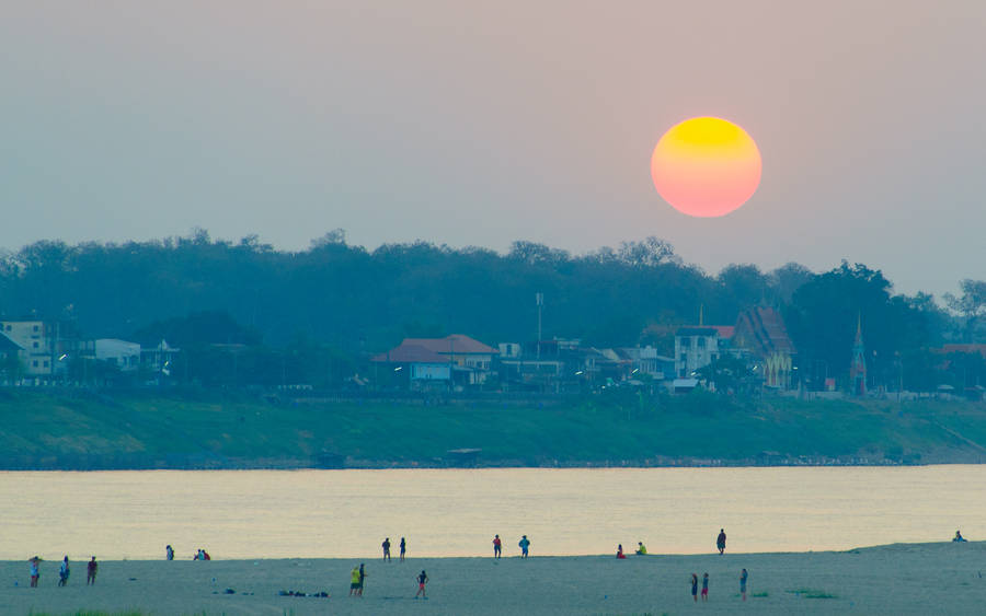 Laos Sunset In Mekong River Wallpaper