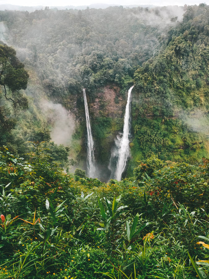 Laos Tad Fane Twin Waterfalls Wallpaper