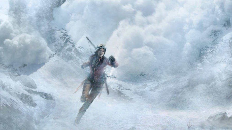 Lara Croft Running From Avalanche Wallpaper