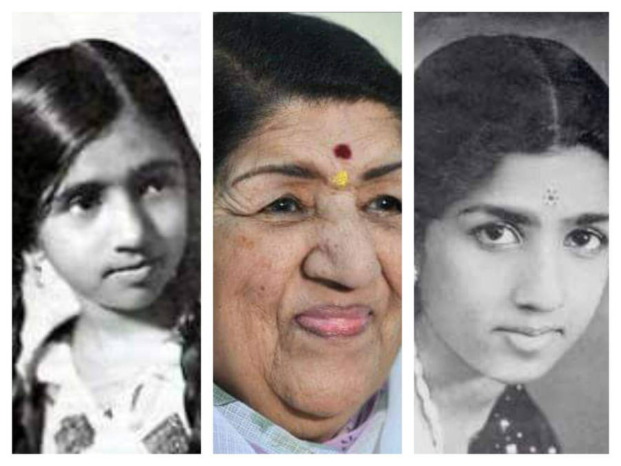 Lata Mangeshkar Childhood Collage Wallpaper