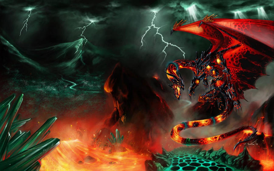 Lava Dragon Amidst Thunderstorms Wallpaper