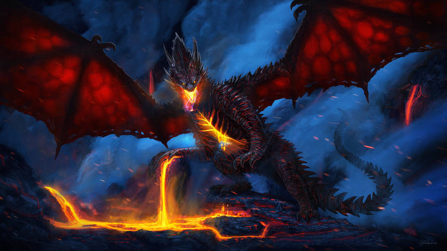 Lava Dragon Big Red Wings Wallpaper