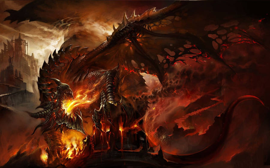 Lava Dragon Burning Fortress Wallpaper