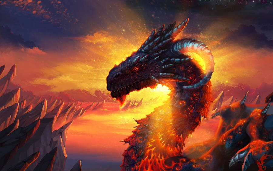 Lava Dragon Glowing Sunset Wallpaper