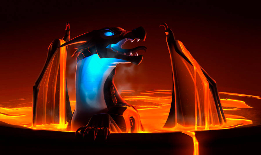 Lava Dragon In Lava Pool Wallpaper