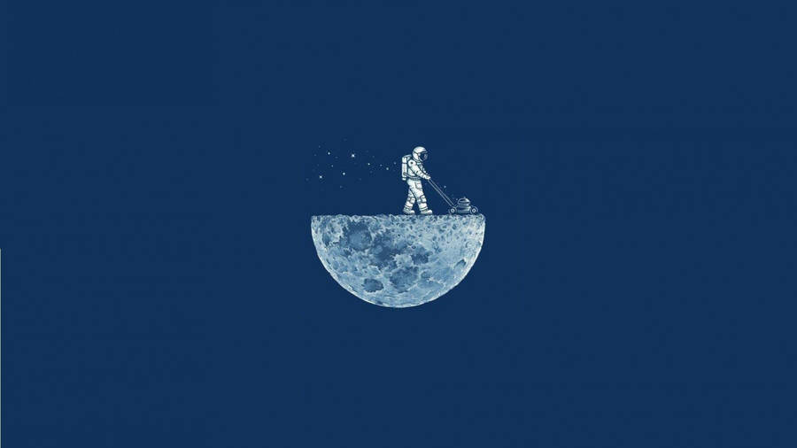 Lawn Mower On The Moon Illustration Art Wallpaper