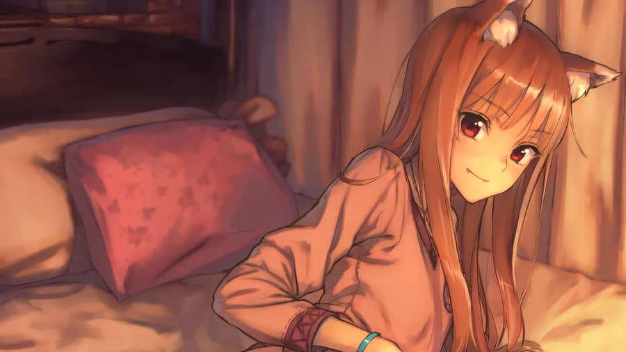 Lawrence, The Traveling Merchant, And His Partner Holo, The Wise And Divine Wolf Goddess Wallpaper