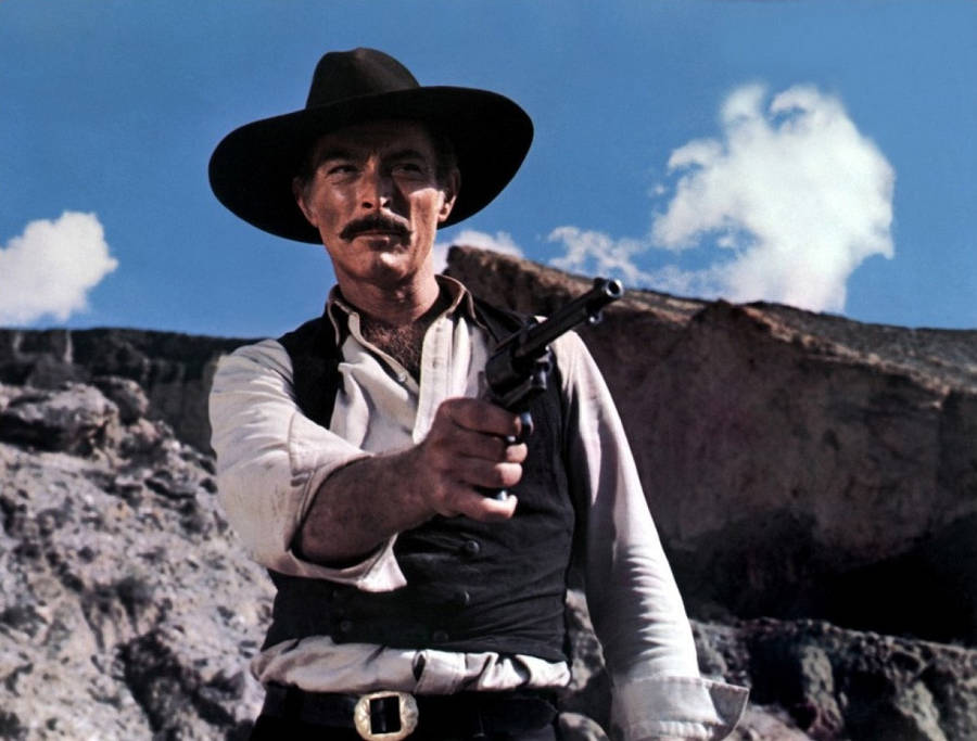 Lee Van Cleef Aiming A Gun Movie Scene Wallpaper