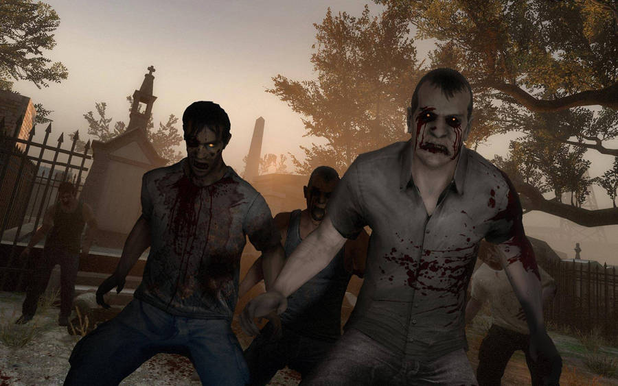 Left 4 Dead 2 Gruesome Zombies In Cemetery Wallpaper