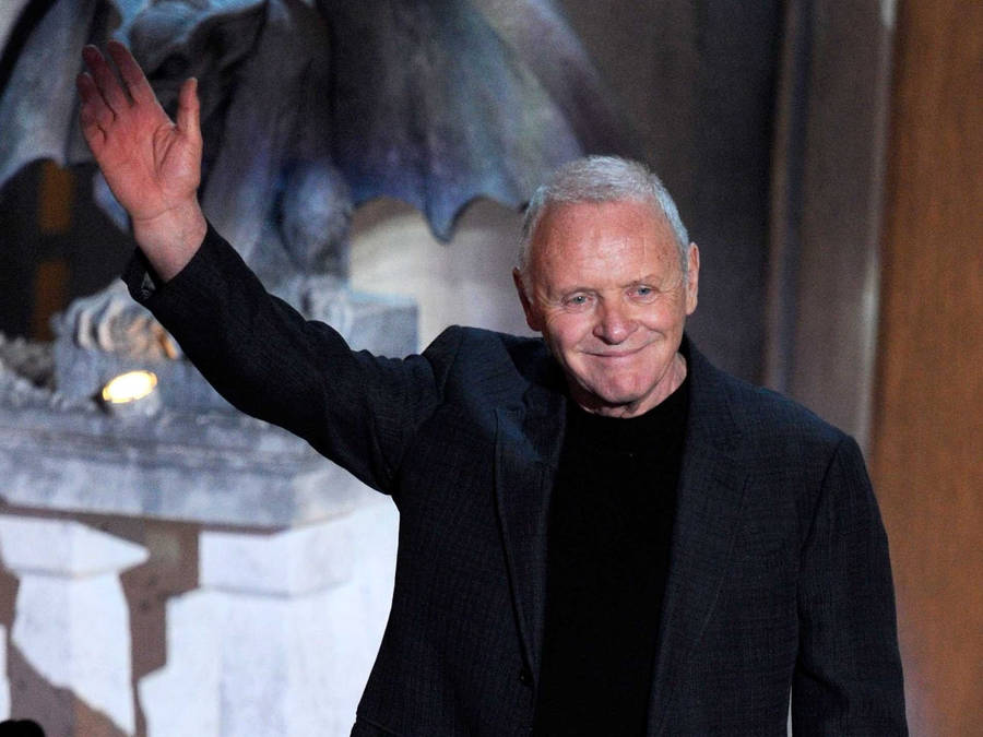 Legendary Actor Anthony Hopkins Joyfully Waving Wallpaper