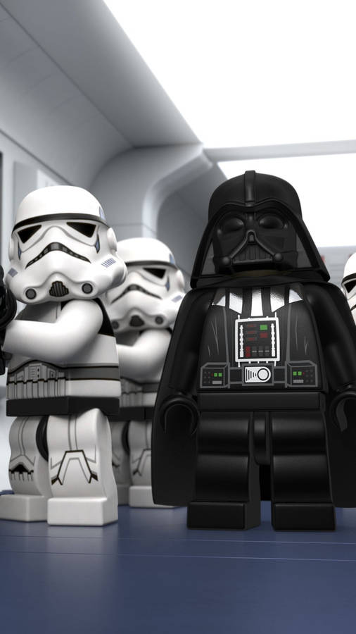Lego Star Wars Stormtroopers Asssisting Darth Vader Wallpaper