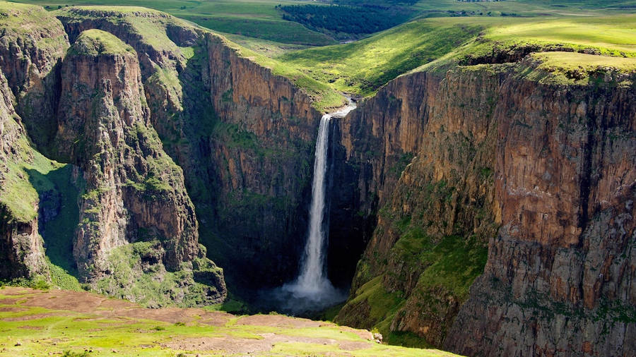 Lesotho Waterfall From Angle Wallpaper