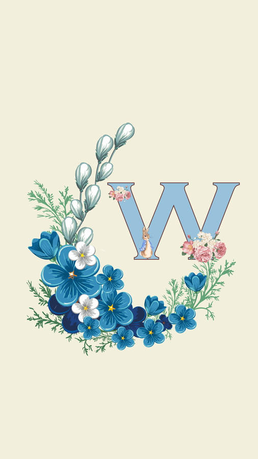 Letter W Floral Wreath Wallpaper