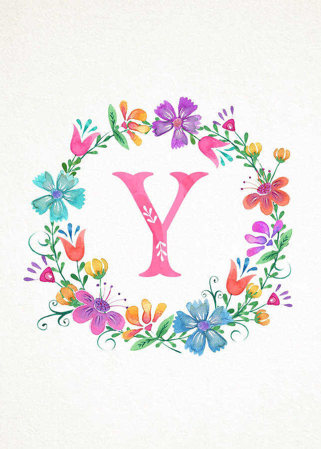 Letter Y Floral Wreath Wallpaper