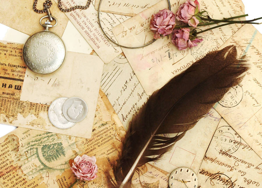 Letters And Trinkets Vintage Aesthetic Laptop Wallpaper