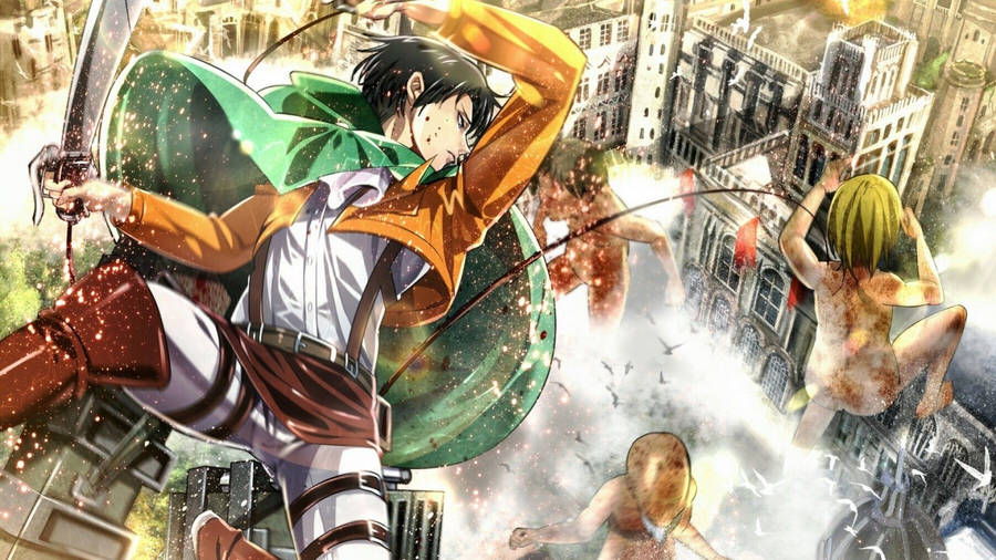 Levi Ackerman Slaying Titans Wallpaper