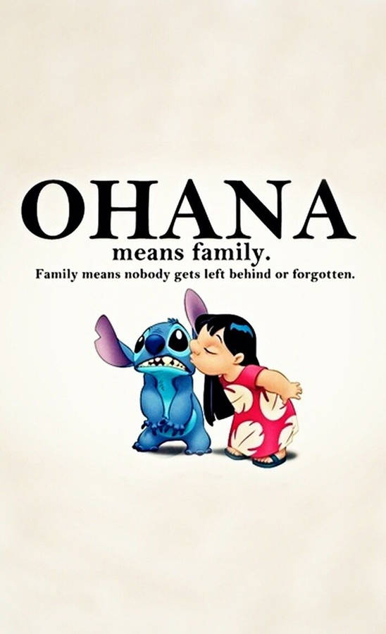 Lilo Kissing Stitch Ohana Quote Wallpaper