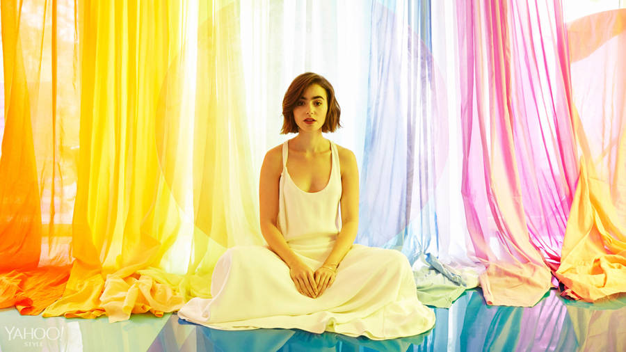 Lily Collins Colorful Photoshoot Wallpaper