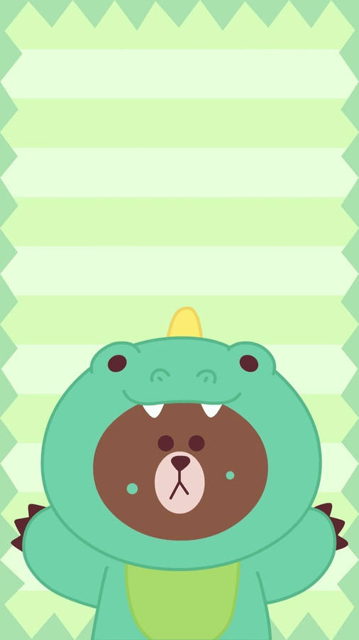 Line Friends Brown In Dinosaur Costume Wallpaper