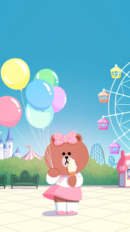 Line Friends Choco In Amusement Park Wallpaper