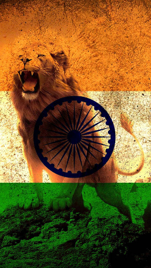 Lion And Indian Flag Mobile Wallpaper