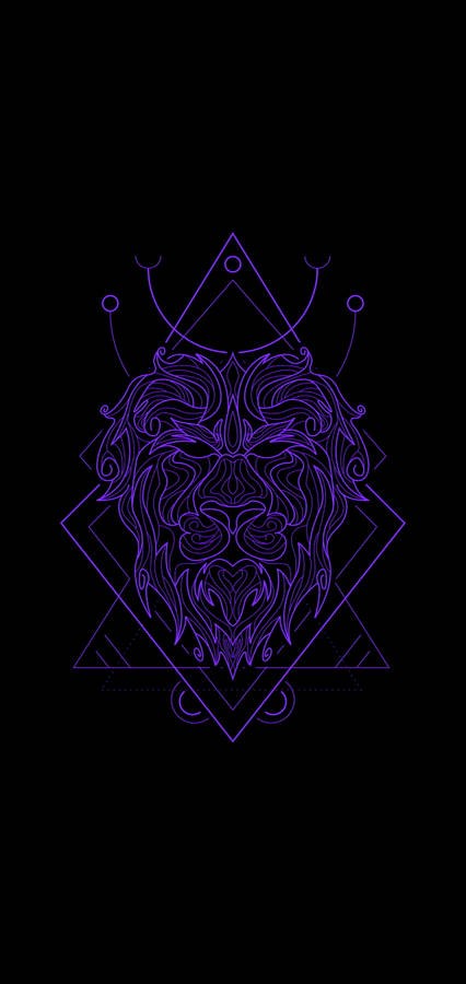 Lion Illustration Black And Purple Phone Wallpaper