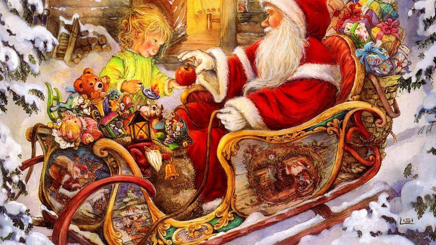 Little Girl And Santa Claus Wallpaper