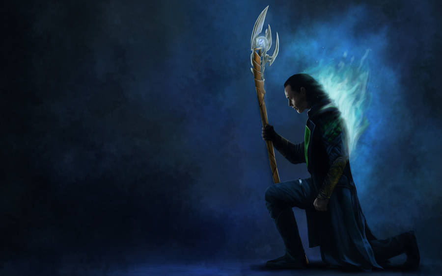 Loki And Staff Artwork Wallpaper