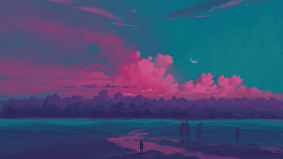 Lone Wanderer Pink Sunset Wallpaper