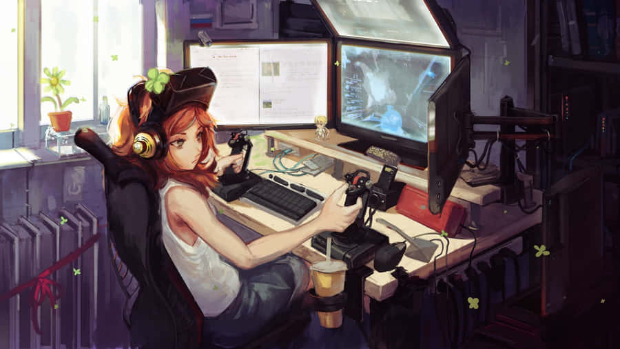 Lonely Gamer Girl Aesthetic Desktop Wallpaper