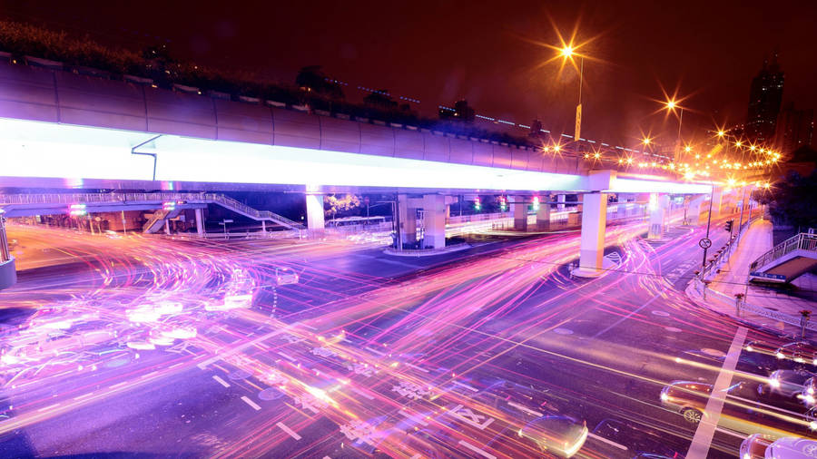 Long Exposure Highway Lights Wallpaper