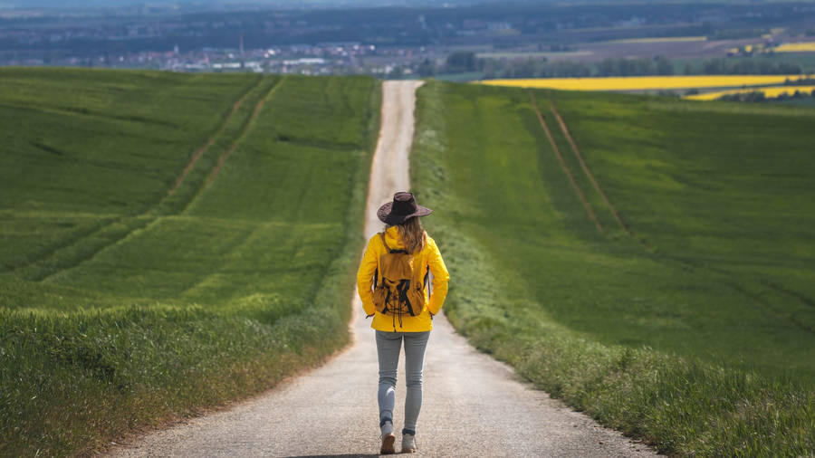 Long Journey Hiking Woman Wallpaper