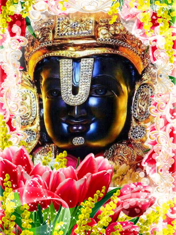 Lord Balaji Floral Frame Wallpaper