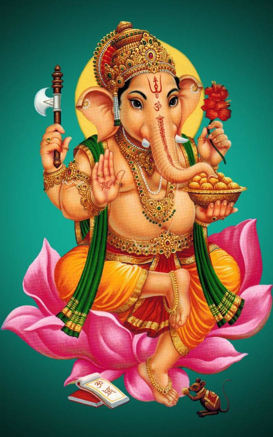 Lord Ganesha In Green Vignette Background Wallpaper